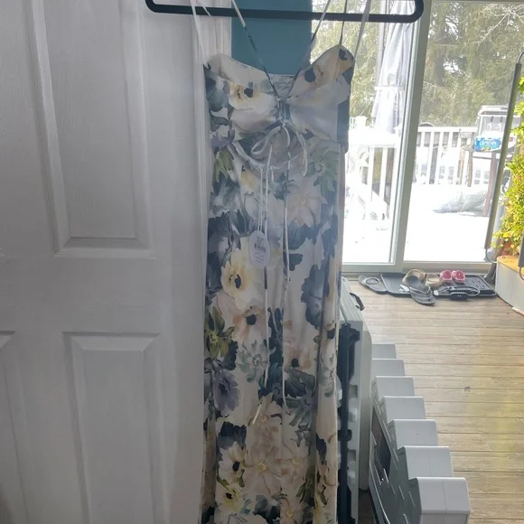 Petal & Pup White Floral Maxi Dress with Green Accents - Picture 4 of 11